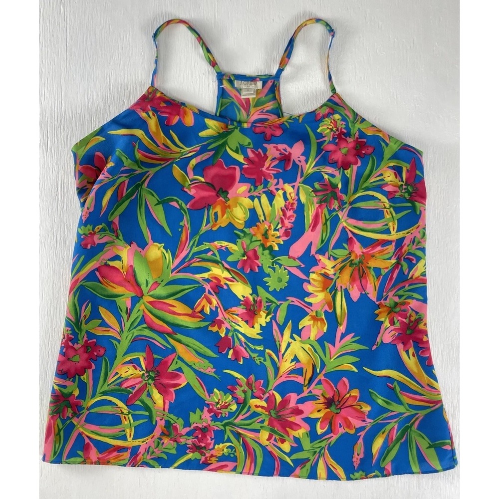 J. Crew Floral Tank Top Spaghetti Straps Tropical All Over Print Bright Women 10